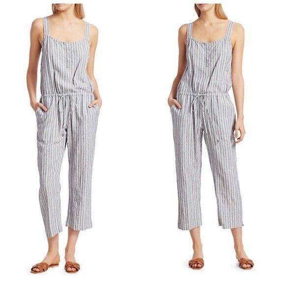 B-969  Rails Brooklyn Striped Linen Jumpsuit GRAY size S - Picture 1 of 1